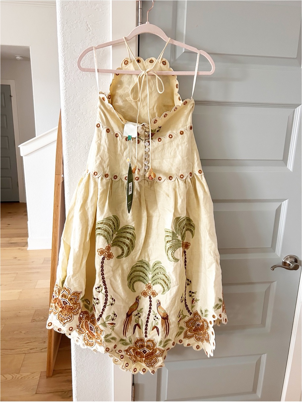 NWT Farm Rio Delicate Forest Linen Halter Eyelet Midi Dress - Picture 11 of 15